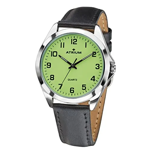 Atrium Herren Armbanduhr Klassisch Silberfarben mit Leuchtzifferblatt - Armbanduhren für Herren mit sehr gut ablesbarem Zifferblatt, ideal für Senioren; langlebiges Metallgehäuse und elegantes Lederarmband machen sie zum perfekten Alltagsbegleiter.
