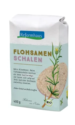 Reformhaus Flohsamenschalen Bio, 400 g - Pflanzliches Ergänzungsmittel Flohsamen, reich an Ballaststoffen für eine gesunde Verdauung und Wohlbefinden.