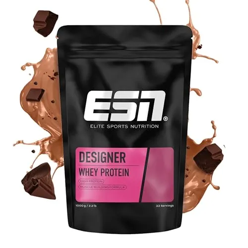 ESN Designer Whey Protein Pulver, Chocolate, 1 kg - 23 g Protein pro Portion - Protein Shakes & Muskelaufbau, hochbioverfügbares Whey für schnellen Muskelaufbau, vielseitig einsetzbar zum Trinken oder Kochen - made in Germany