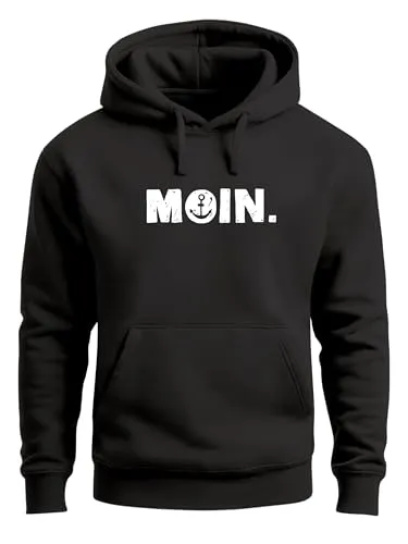 Neverless® Hoodie Herren Moin Dialekt schwarz 4XL - Stylischer Hoodie für Herren im Vintage Look mit dem beliebten Hamburger Gruß 'Moin'. Ideal für Freizeit, Sport oder als modisches Statement. Hoher Tragekomfort dank weicher Materialmischung.