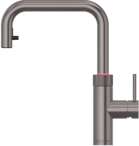 Quooker COMBI | Flex Square GME (Gunmetal) - Heißwasserboiler - Kochendes Wasser auf Knopfdruck, kombiniert mit kaltem und warmem Wasser. Der sichere, doppelwandige Auslauf und der kindersichere Knopf bieten höchsten Komfort und Sicherheit in der Küche.