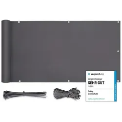 Sekey Balkonsichtschutz PES Wetterfest Sichtschutz Balkon Terrasse Balkonbespannung Windschutz Sonnenschutz ohne Bohren, mit Kabelbinder und Kordel, Anthrazit 80 cm x 300 cm