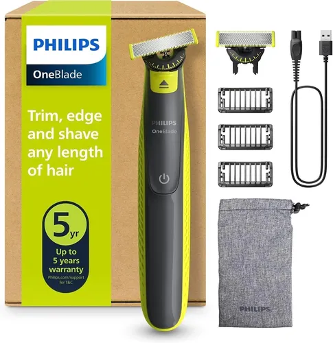 Philips OneBlade 360 Gesichtsrasierer mit 2 Klingen - Haar- & Bartschneidegeräte, vielseitig einsetzbar für präzises Trimmen, Rasieren und Stylen von Gesichtshaaren.