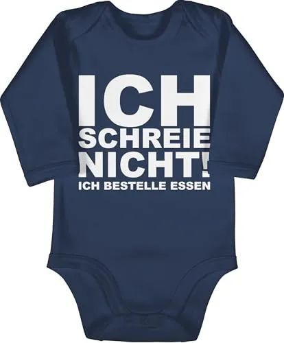 Baby Body langarm Mädchen Junge - Sprüche - Ich schreie nicht, ich bestelle Essen! - 3/6 Monate - Navy Blau - babybody mit spruch babygeschenke spruche eat strampler neugeboren babygeschenk