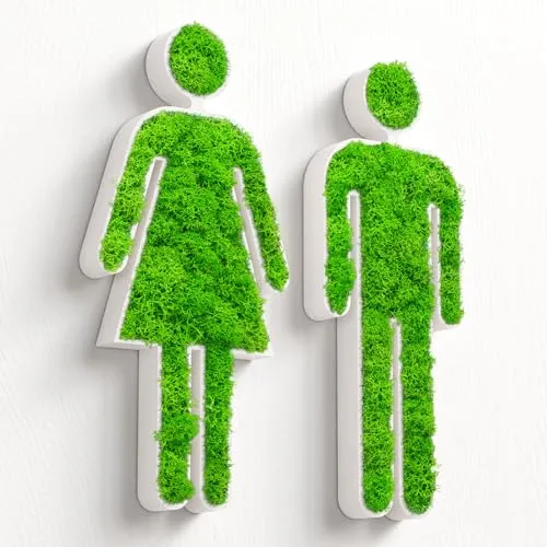 MOOSWERK WC Türschild Frau & Mann mit echtem Moos - Wand- & Türschilder, handgefertigtes Moosdesign für eine organische Atmosphäre in Ihrem Badezimmer, ideal für rustikale und moderne Interiors.