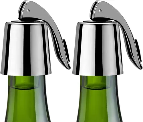 Weinflaschenverschluss 2 Stück, Edelstahl Weinverschlüsse Flaschenverschluss Verbessertes Pleuel, verstärkt, wiederverwendbar hält Wein frisch, Geschenkidee für Weinliebhaber(Wine Stopper Silber)