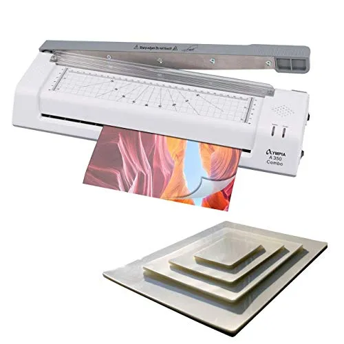 Olympia A350 Laminiergerät Set – Professionelles Laminiergerät für DIN A3-A7 - Laminiermaschine mit Schneidegerät und 100 Folien, schützt Dokumente vor Wasser und Staub. Perfekt für Zuhause oder im Büro.