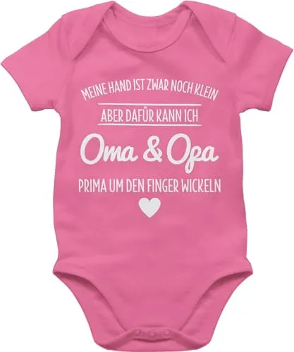 Baby Body Junge Mädchen - Sprüche - Oma und Opa um den Finger wickeln Großeltern - 3/6 Monate - Pink - babygeschenk babymode witzig spruch omas bodys geschenk geburt babygeschenke spruche oma/opa