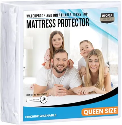 Utopia Bedding Premium 200 GSM 100% Waterproof Mattress Protector, Terry Mattress Cover, Breathable, Fitted Style All Around Elastic (Queen)