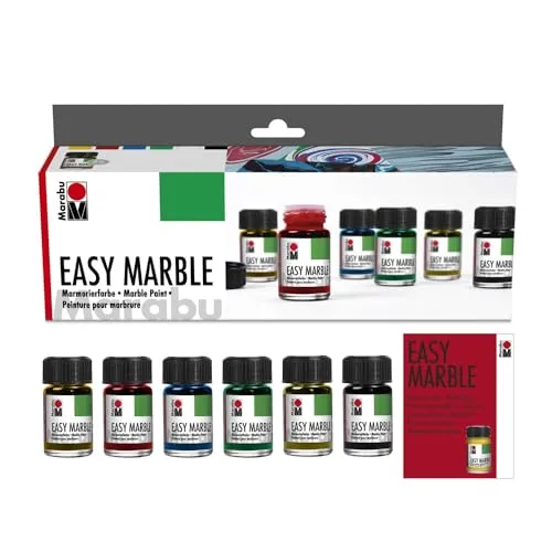 Marabu Marmorierfarbe "Easy Marble" Starter Set - Blau - Schreibutensilien: Marmorierfarbe im praktischen Starter Set mit 6 Farben für kreative Deko-Ideen. Schnell trocknend und ideal für verschiedene Materialien wie Holz, Glas und Papier.