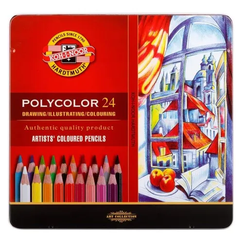 Koh-I-Noor Polycolor 24 Artists Buntstifte - Hochwertige Künstlerbuntstifte im Metalletui, ideal für kreative Projekte auf Papier, Karton und mehr. Stark pigmentierte Minen für brillante Farben und perfekte Schichttechnik.