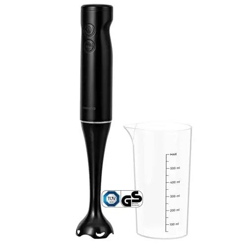 Ambiano Stabmixer - Pürierstab elektrisch TÜV/GS-Zeichen, inkl. Messbecher, 300 Watt Leistung, 2 Geschwindigkeiten Rührstab für Babynahrung, Suppe, Smoothies, Püree, Hand Blender, Schwarz, HBS-1