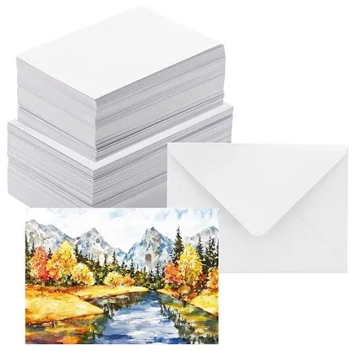 Blanko-Aquarell-Karten mit nicht gefalteten Umschlägen – 50 Postkarten und 50 Umschläge 12,7 x 17,8 cm – Aquarell-Postkarten 300 g/m² – DIY-Dankeskarte, Grußkarten, Weihnachten, Einladungen,