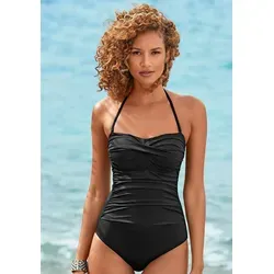 Badeanzug LASCANA Damen, Bandeau-Optik, Schwarz - Eleganter Bandeau-Badeanzug von Lascana mit abnehmbaren Trägern und integriertem Softcup für idealen Halt. Perfekt für den Strand oder Pool, aus softer Microfaser gefertigt.