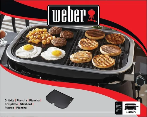 Weber Grillplatte für Lumin - Vielseitige Grill-Erweiterung - Grillzubehör für Weber Elektrogrills, ermöglicht das Zubereiten von Pancakes, Gemüse und Fisch, einfach zu reinigen dank porzellanemaillierter Beschichtung.