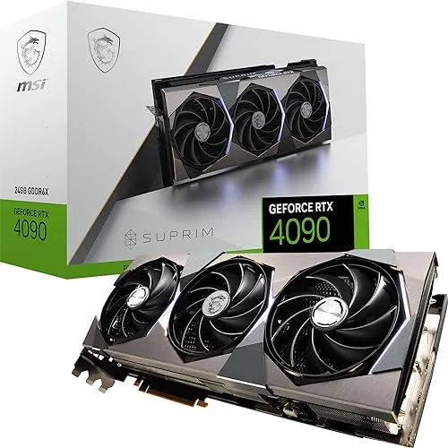 MSI GeForce RTX 4090 SUPRIM 24G Grafikkarte - 24GB GDDR6X (21Gbps/384-bit), PCIe 4.0 - TRI FROZR 3S (3 x TORX Fan 5.0), Gaming & Silent Mode, RGB - HDMI 2.1a, DisplayPort 1.4a