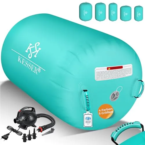 KESSER® Aufblasbare Air Roll Airtrack - Fitness-Kleingeräte mit verstärkten Nähten für Sicherheit, inklusive elektrischer Luftpumpe und Tragetasche – ideal für Gymnastik, Yoga und Tumbling.