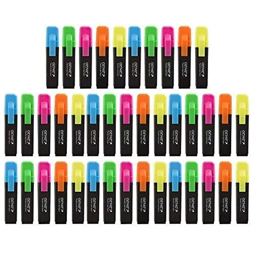 40x GENIE Textmarker 5 Farben Neon Marker Set Highlighter Stifte Leuchtmarker