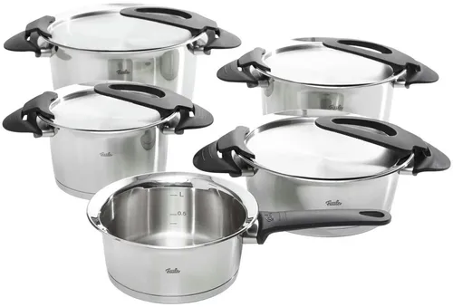 Fissler Intensa Edelstahl-Topfset 5-teilig - Hochwertiges Kochgeschirr-Set aus rostfreiem Edelstahl, ideal für alle Herdarten inklusive Induktion, mit praktischen Funktionen für den Alltag.
