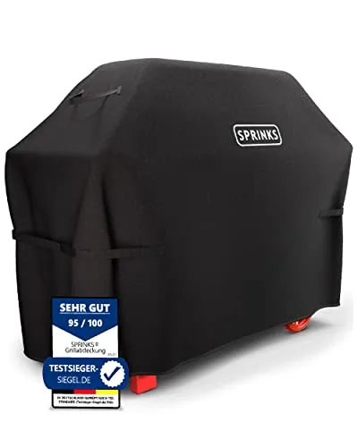 SPRINKS® Grillabdeckung WETTERFEST Grill Abdeckhaube Hochwertige Grill Abdeckung für Weber, Napoleon, Enders - EXTRA Griffen Gasgrill Oxford 600D Gewebe [147x61x122cm] - Grill Cover (Schwarz)