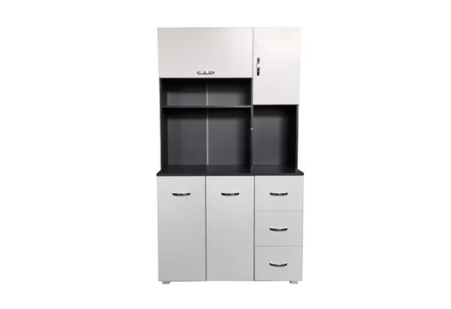 HTI-Living Hochschrank Küchenschrank Grau/Weiß Blanca - Hochschrank mit 7 Fächern und 3 Schubladen, ideal zur optimalen Aufbewahrung in der Küche, modernes Design in Grau und Weiß, selbstmontierbar.