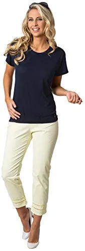 Stehmann Capri Hose mit Hohlsaumstickerei in Tender Yellow, Größe 34 - Leichte 6/8 Sommerhose mit seitlichem Reißverschluss und eleganter Hohlsaumstickerei. Ideal für einen frischen Look an warmen Tagen.