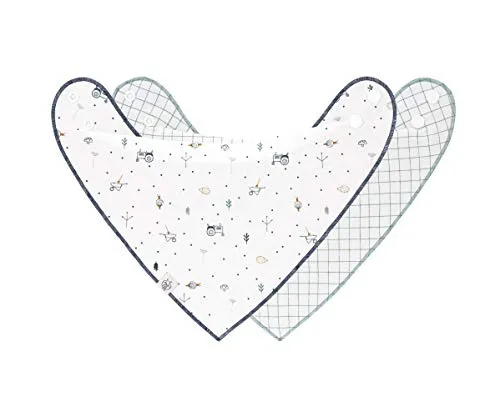 LÄSSIG Baby Lätzchen Halstuch Dreieckstücher Set 2 Stk. Bio-Baumwolle Druckknopf wendbar/Baby Bandana Garden Explorer Traktor