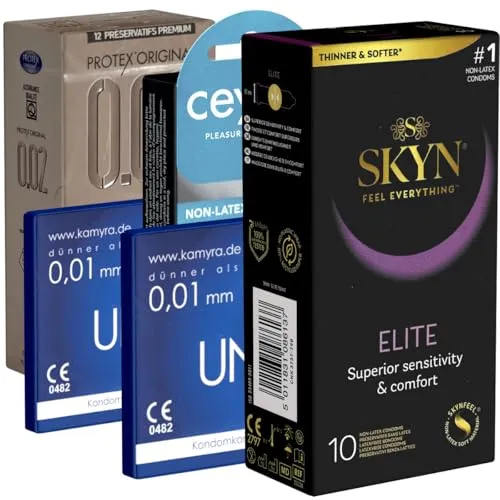 Der Latexfreie Kondomotheke®-Mix 4A - 4 verschiedene Sorten latexfreie Kondome für Allergiker - hypoallergene Kondome ohne Latex, 34 Stück