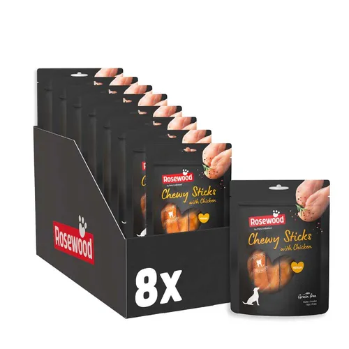 Rosewood Chewy Sticks Huhn Medium – Kaustangen für Hunde - Hundefutter mit schmackhaftem Hühnerfleisch und festem Kern aus Rinderhaut, fördert die Zahngesundheit und ist ohne künstliche Zusatzstoffe.