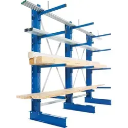 Kragarmregal L Anbaufeld B1330xT500xH3000 mm - Einseitig RAL 5010 - Sonstige Elektroinstallationsartikel - Hochwertiges Kragarmregal mit 5 höhenverstellbaren Armen und einer Traglast von bis zu 175 kg, ideal für die Lagerung von Tafel- und Plattenware.