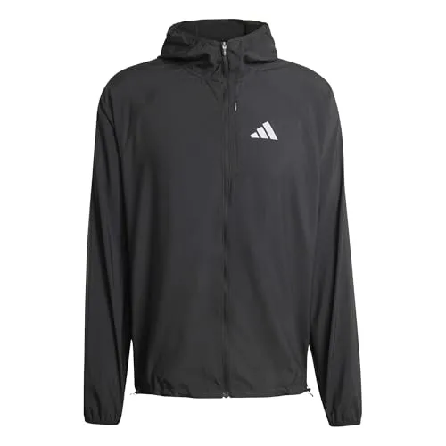 ADIDAS PERFORMANCE Laufjacke "Run Ess JKT M", Herren, Gr. L, schwarz - Leichte Laufjacke aus 100% Polyester mit reflektierendem Logo, ideal für Jogging und intensive Läufe. Verstellbare Kapuze und praktische Handytasche sorgen für höchsten Komfort und Funktionalität.