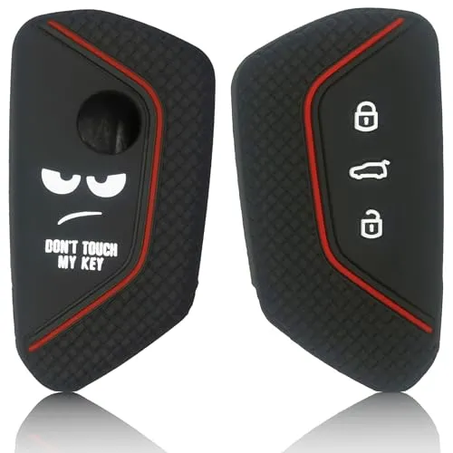 FOAMO Autoschlüssel Hülle Kompatibel mit VW, SEAT, Skoda, Cupra - Silikon Schlüsselhülle - Schutz für Autoschlüssel (Don't Touch My Key Rot)