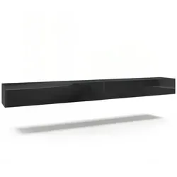 InnoFurn Lowboard Lia, Schwarz Hochglanz, 330 cm, Hängend - Modernes hängendes Lowboard Lia in Schwarz Hochglanz, ideal für Wohnzimmer oder Schlafzimmer. Bietet eleganten Stauraum für Mediengeräte und überzeugt mit minimalistischer Optik und hochwertiger Verarbeitung.