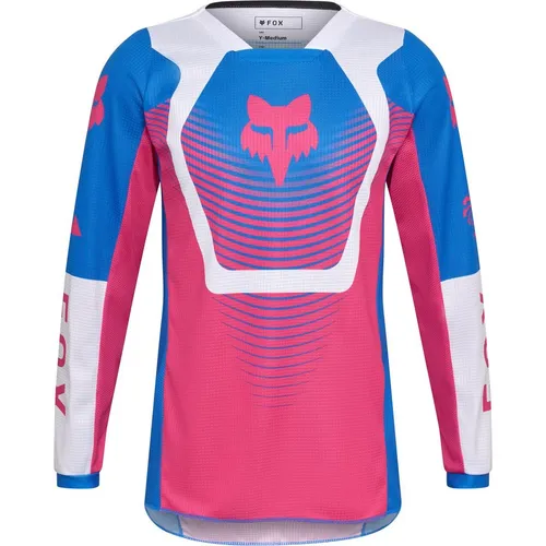 FOX 180 Collect Jugend Motocross Jersey - Blau/Pink, YM - Das FOX 180 Collect Jugend Motocross Jersey vereint Komfort und Stil für junge Fahrer. Atmungsaktives Material und strategische Belüftung sorgen für optimale Kühlung und Bewegungsfreiheit. Ideal für Nachwuchsfahrer von 6 bis 14 Jahren.
