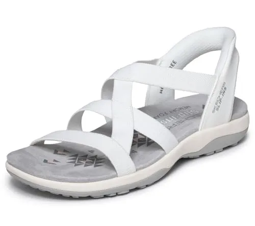Skechers Damen Reggae Slim-Stretch Flex Hands Free Slip-Ins Sandalen, Weiß/Opulenter Garten, 39 EU - Bequeme Damen-Sandalen mit gepolstertem Fußbett und flexibler Stretch-Passform. Ideal für den Alltag, bieten sie zuverlässige Traktion und sind aus 100 % veganen Materialien gefertigt.