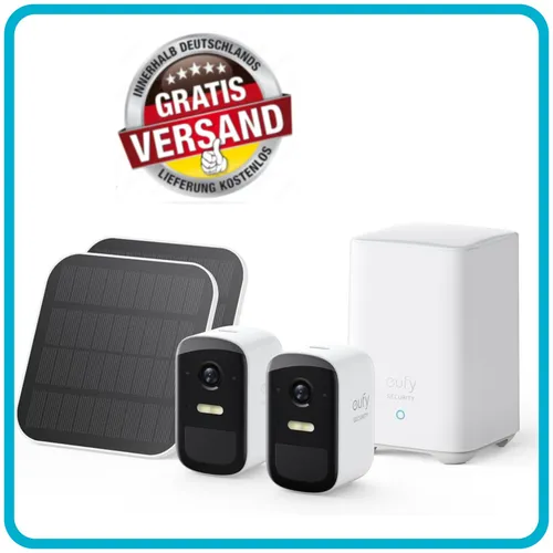 eufy Security eufyCam 2C 2-Cam Kit mit Solarpanel Solar Überwachungskamera Outdoor Wireless, Home Security System, HomeKit-Kompatibilität, 1080p HD, IP67 Design, Farbnachtsicht (erneuert)