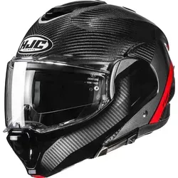 HJC F100 Carbon Klapphelm XXL - schwarz-rot - Leichter Klapphelm für alle Jahreszeiten mit Antibeschlagschutz und kratzfestem Visier. Ideal für ATV, Motocross und mehr. Inklusive praktischer Aufbewahrungstasche.