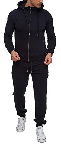 Reslad Herren Trainingsanzug RS-5063 Schwarz S - Stylischer und bequemer Herren Jogginganzug aus hochwertigem Baumwoll-Polyester-Mix. Ideal für Freizeit und Sport, mit Kapuze und praktischen Reißverschlusstaschen.