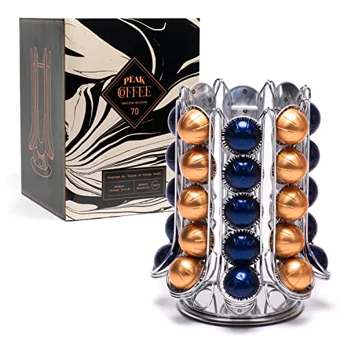 Peak Kaffee Nespresso Vertuo 40 Pod Halter - Ständer für Kaffeekapseln mit drehbarer Halterung für bis zu 70 Vertuoline Pods, platzsparend und einfach zugänglich, ideal für Kaffeeliebhaber.