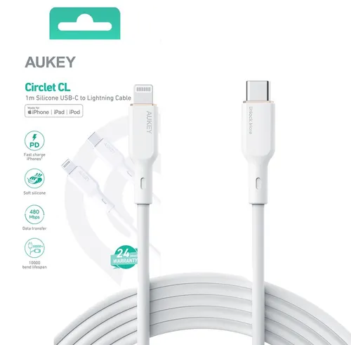AUKEY CB-SCL2 White sil con Lightning-USB C Cab AUKEY 689323785247