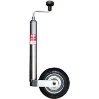 Las Vollgummi-Stützrad mit Kurbel - Zubehör für Autoanhänger - Stabilisiert die Deichsel im abgekuppelten Zustand, mit einer Stützlast von 150 kg und einer robusten Stahlrohrkonstruktion für hohe Langlebigkeit.