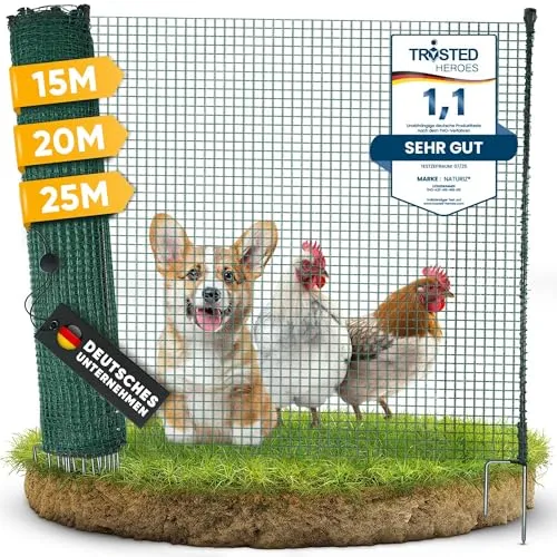 NATURIZ® Weidezaun Komplettset 20m x 90cm - Mobiler Hunde- und Hühnerzaun - Nutztierzäune - Extrem stabil, schnell aufbaubar in nur 2 Minuten. Ideal für Garten, Weide oder Camping mit hochwertigem Zubehör.