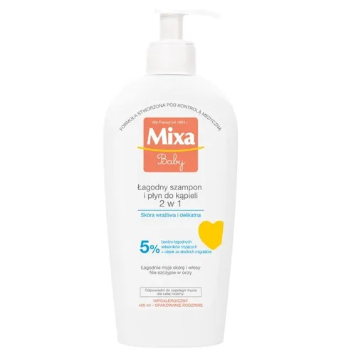 Mixa Baby 2-in-1 Shampoo und Duschgel 400ml - Mixa Baby, 400 ml, Duschgel für Kinder, ideal für platzsparende Pflege. Dieses 2-in-1 Produkt reinigt sanft Haut und Haare in einem Schritt und sorgt für ein frisches Gefühl nach dem Baden.