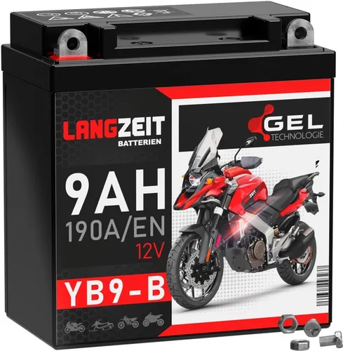 Langzeit Gel Motorradbatterie YB9-B 9Ah 12V - KFZ-Batterien mit doppelter Lebensdauer dank modernster Gel-Technologie, wartungsfrei und extrem hohe Startleistung auch bei Kälte.