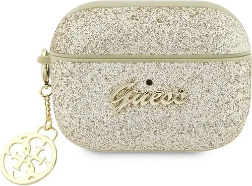 Guess Guap2Glgshd Hülle für AirPods Pro 2 - Gold Glitter Flake mit 4G Charm - Audio-Zubehör mit luxuriösem Gold Glitter Flake Design und 4G Charm, bietet perfekten Schutz und verleiht Ihren AirPods Pro 2 einen eleganten Look.