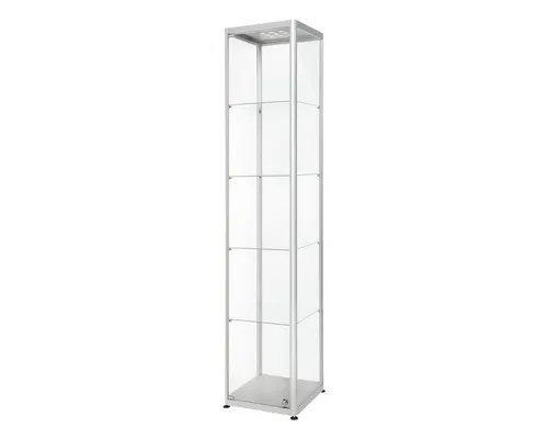 Showdown-Displays Glasvitrine VR2-24-400LED - Stehende Vitrine mit LED-Beleuchtung, ideal für Industrie, Handel und Museen. 4 höhenverstellbare Fachböden aus Sicherheitsglas bieten optimalen Platz für Ihre Exponate.