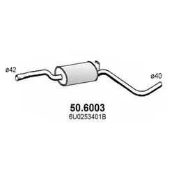 ASSO Mittelschalldämpfer 50.6003 für SKODA VW AUDI - Hochwertiger Mittelschalldämpfer für verschiedene SKODA- und VW-Modelle. Optimale Passform und langlebige Qualität für eine zuverlässige Abgasanlage. Montagezubehör separat erhältlich.
