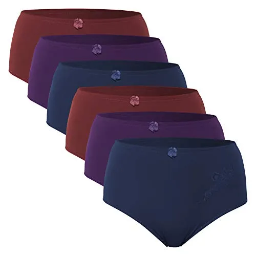 Celodoro Damen Taillenslip 6er Pack - Microfaser mit eleganter Stickerei - 6er Pack modische Taillenslips aus weicher Mikrofaser in Berrytönen. Hoher Schnitt für optimalen Tragekomfort und stilvolle Blümchen-Stickerei. Ideal für jeden Anlass!