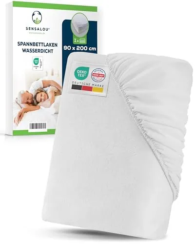 Sensalou Spannbettlaken Wasserdicht 90x200 cm – Matratzenschutz Laken für Einzelbett & Pflegebett – Atmungsaktive Betttuch Inkontinenz Nässeschutzauflage – Geräuschlos, Kochfest & Waschbar bei 95 °C