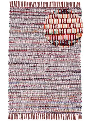 carpetfine Flachgewebeteppich Kelim Chindi Rot 60x110 cm | Moderner Teppich für Wohn- und Schlafzimmer